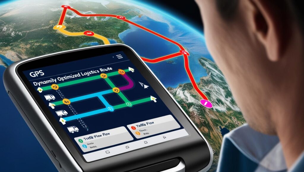 GPS device optimizing logistics routes Dispositivo GPS optimizando rutas logísticas